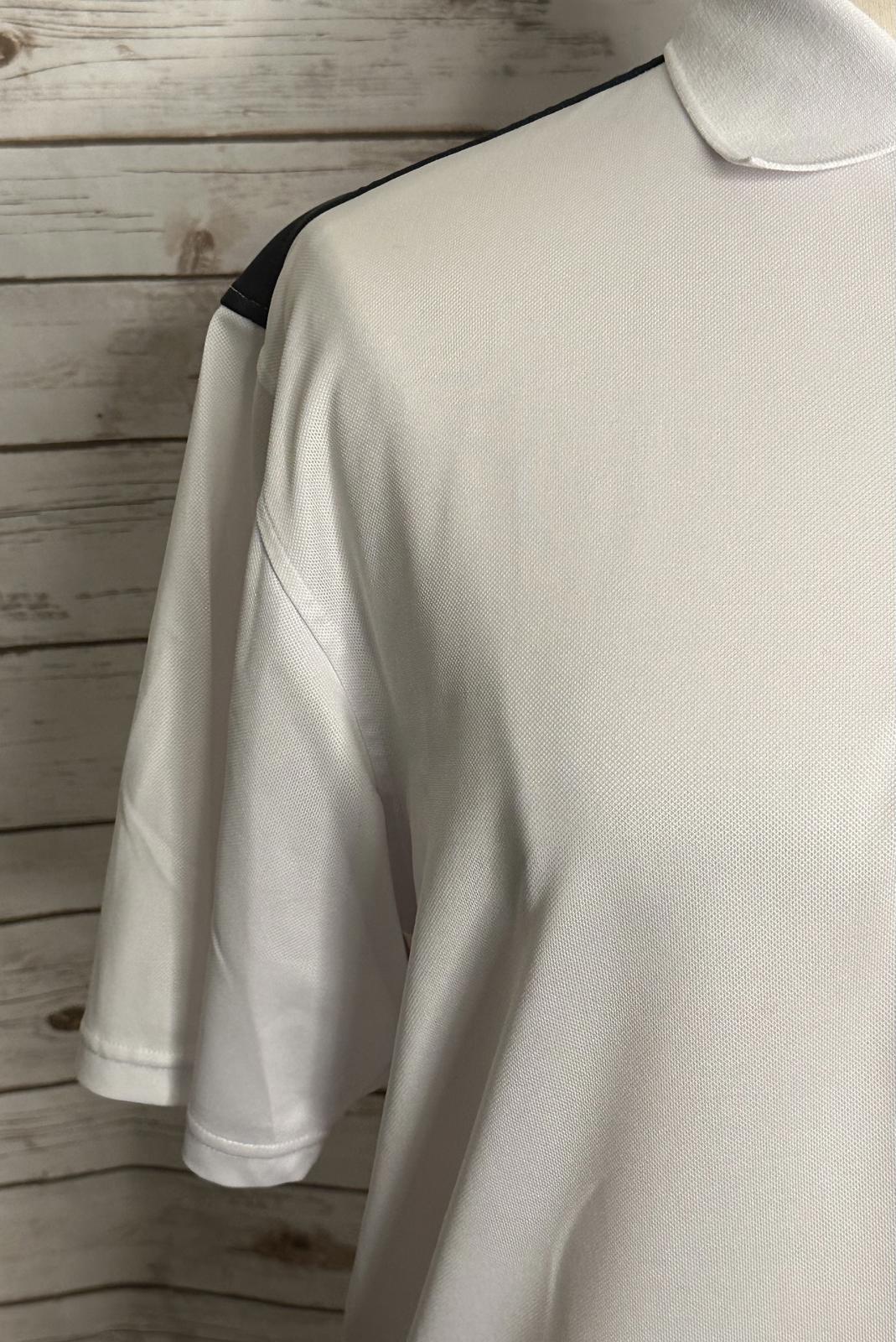 FootJoy (FJ) white/navy/pink striped performance golf polo shirt Size Large