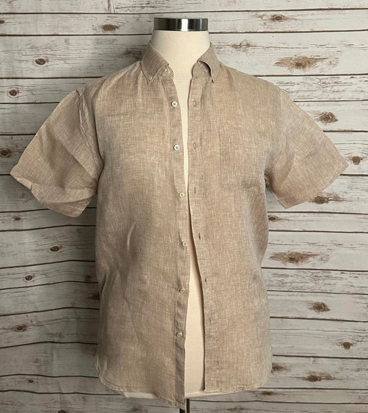 Porter & Ash beige 100% linen coastal short sleeve button-down shirt Medium