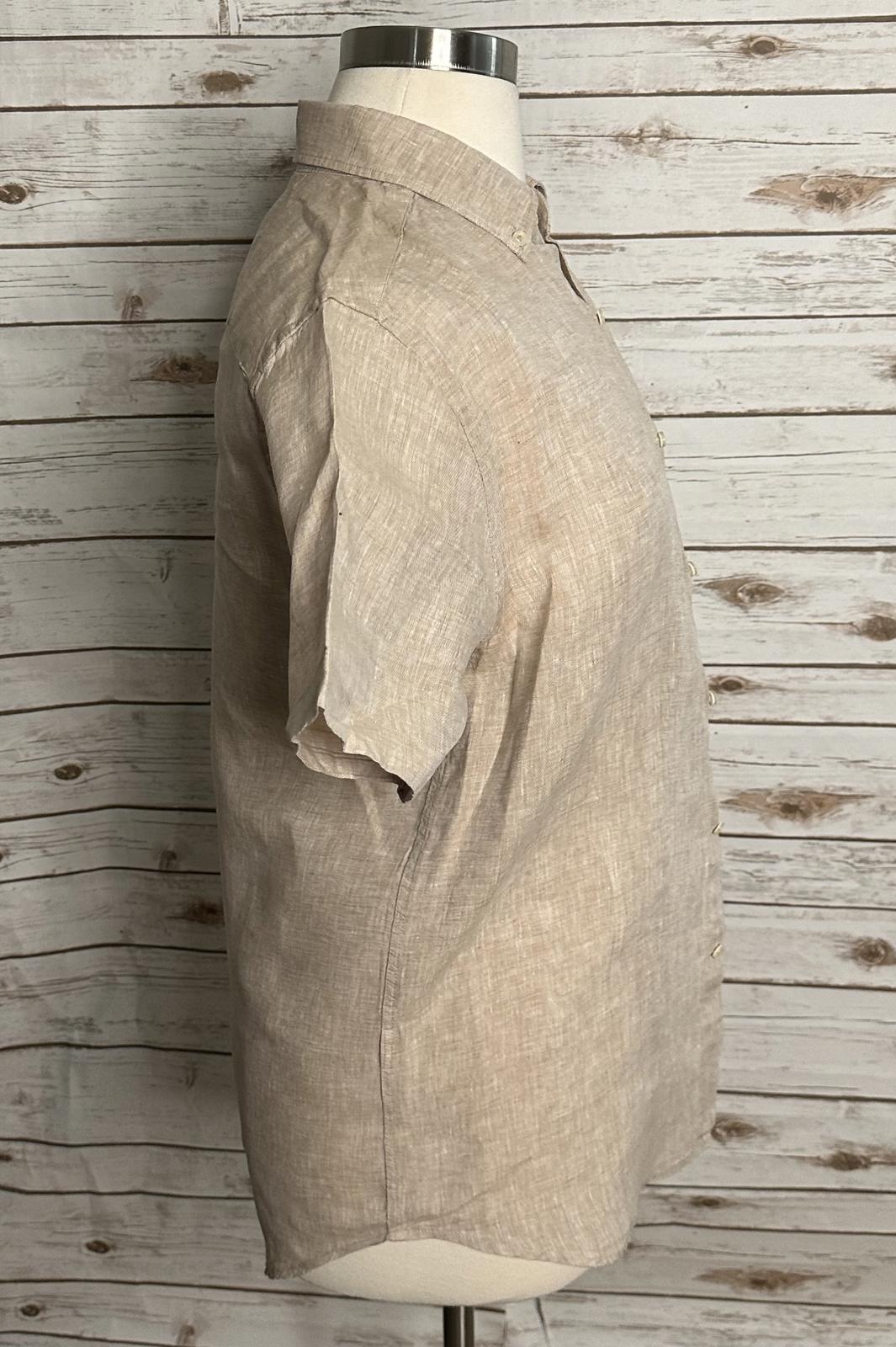 Porter & Ash beige 100% linen coastal short sleeve button-down shirt Medium
