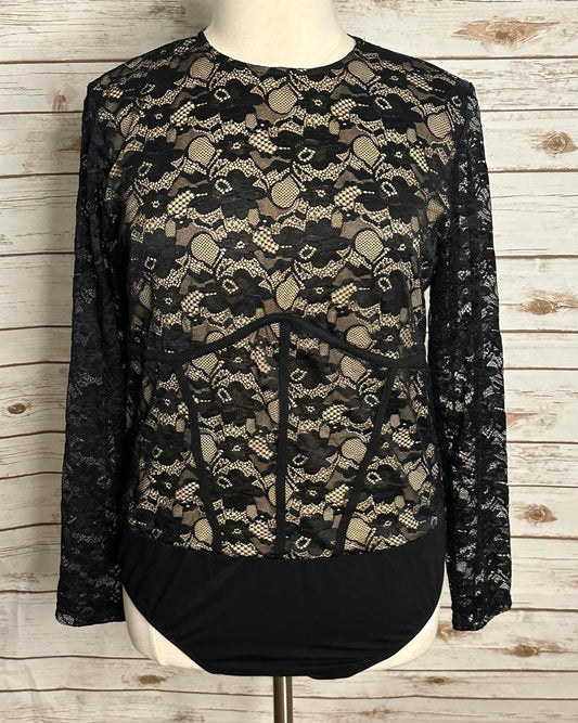 Torrid black romantic goth sheer lace corset-style long sleeve bodysuit 2/2X