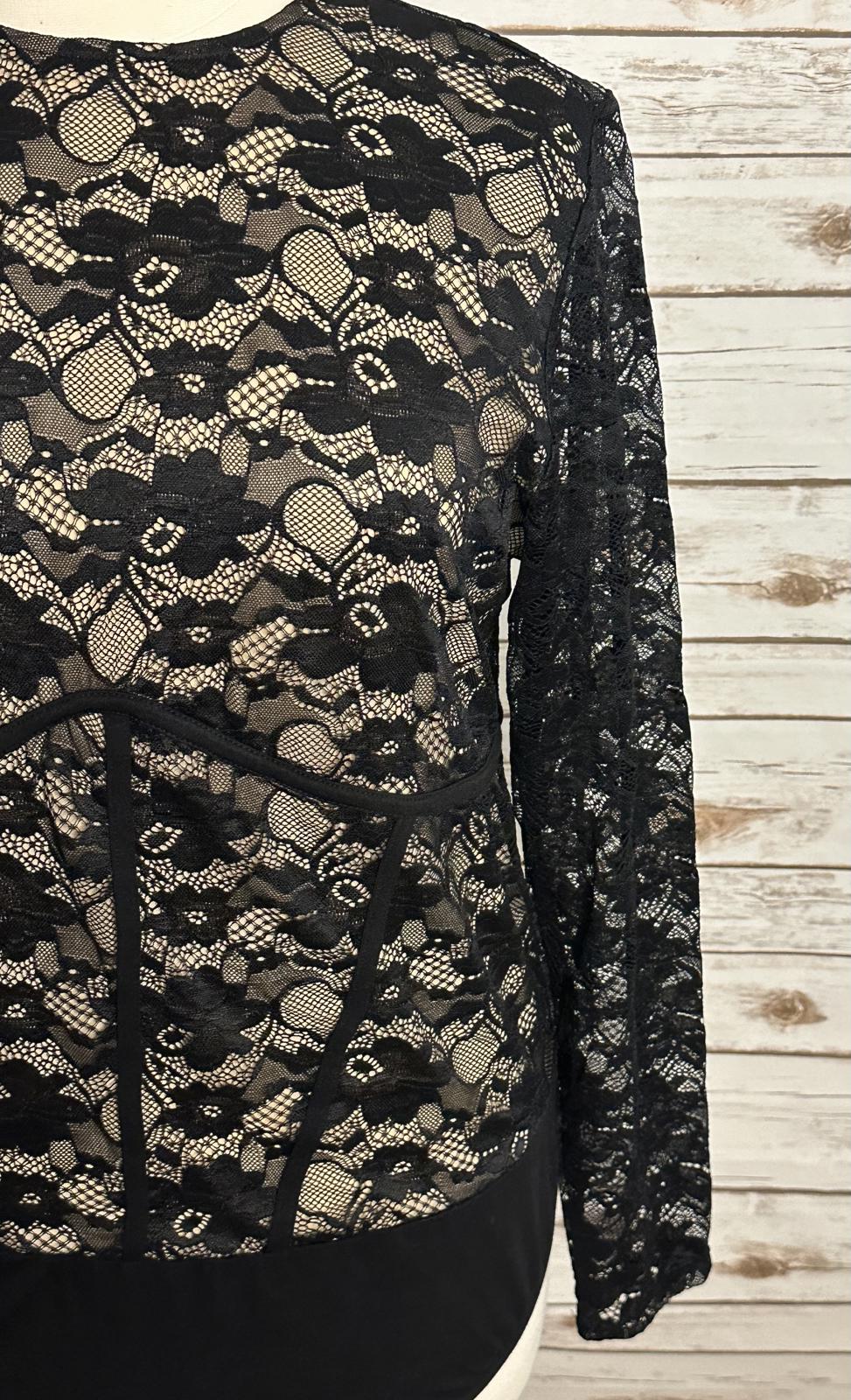Torrid black romantic goth sheer lace corset-style long sleeve bodysuit 2/2X