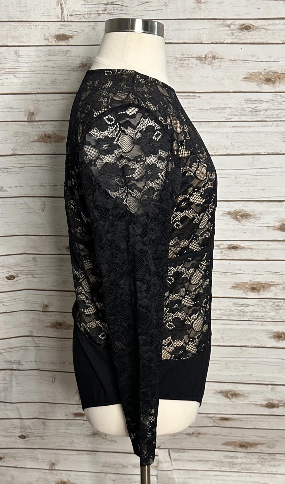 Torrid black romantic goth sheer lace corset-style long sleeve bodysuit 2/2X