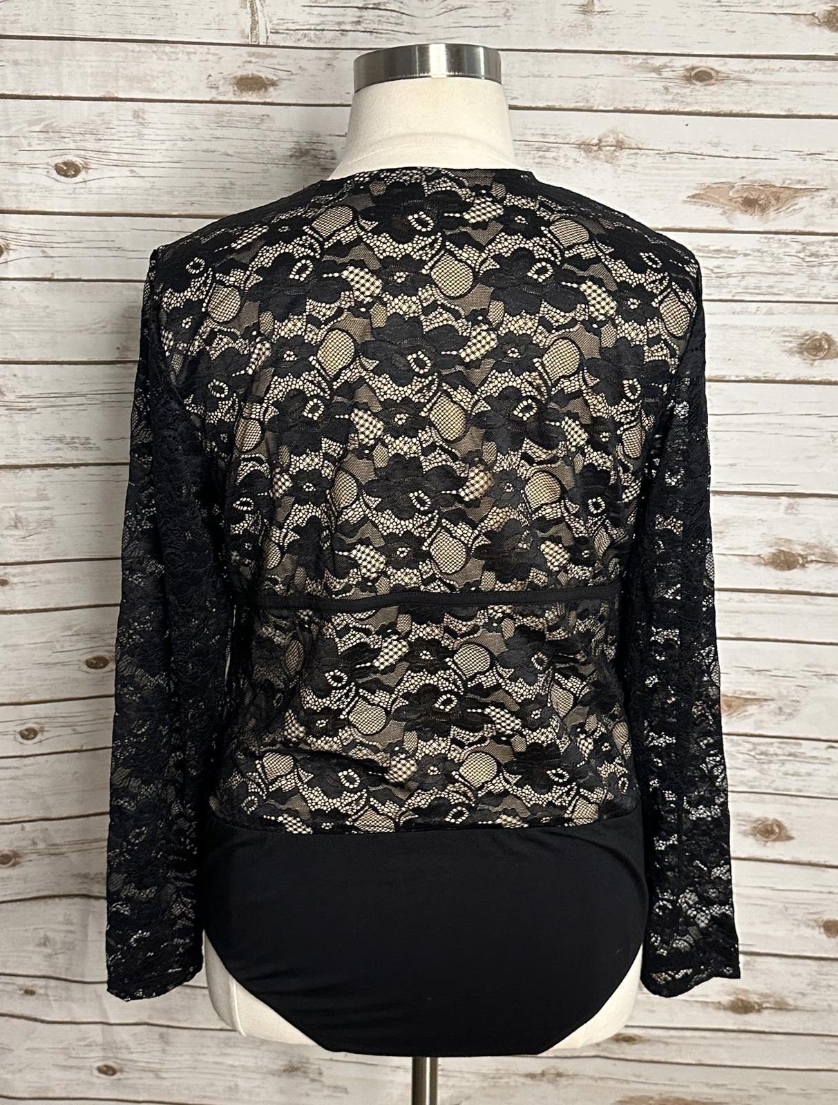 Torrid black romantic goth sheer lace corset-style long sleeve bodysuit 2/2X