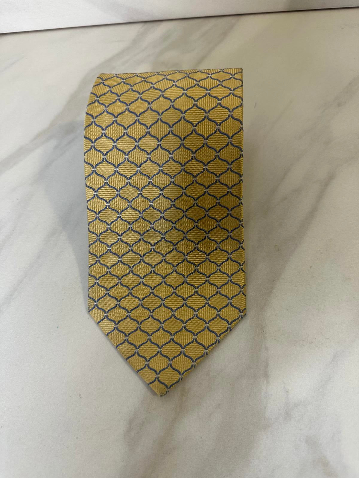 Vintage Brooks Brothers Makers classic yellow/light blue geometric silk tie