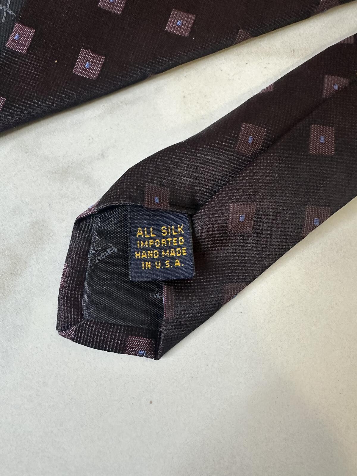 Vintage XMI for Nordstrom 100% silk tie plum/lilac/lt blue geometric classic