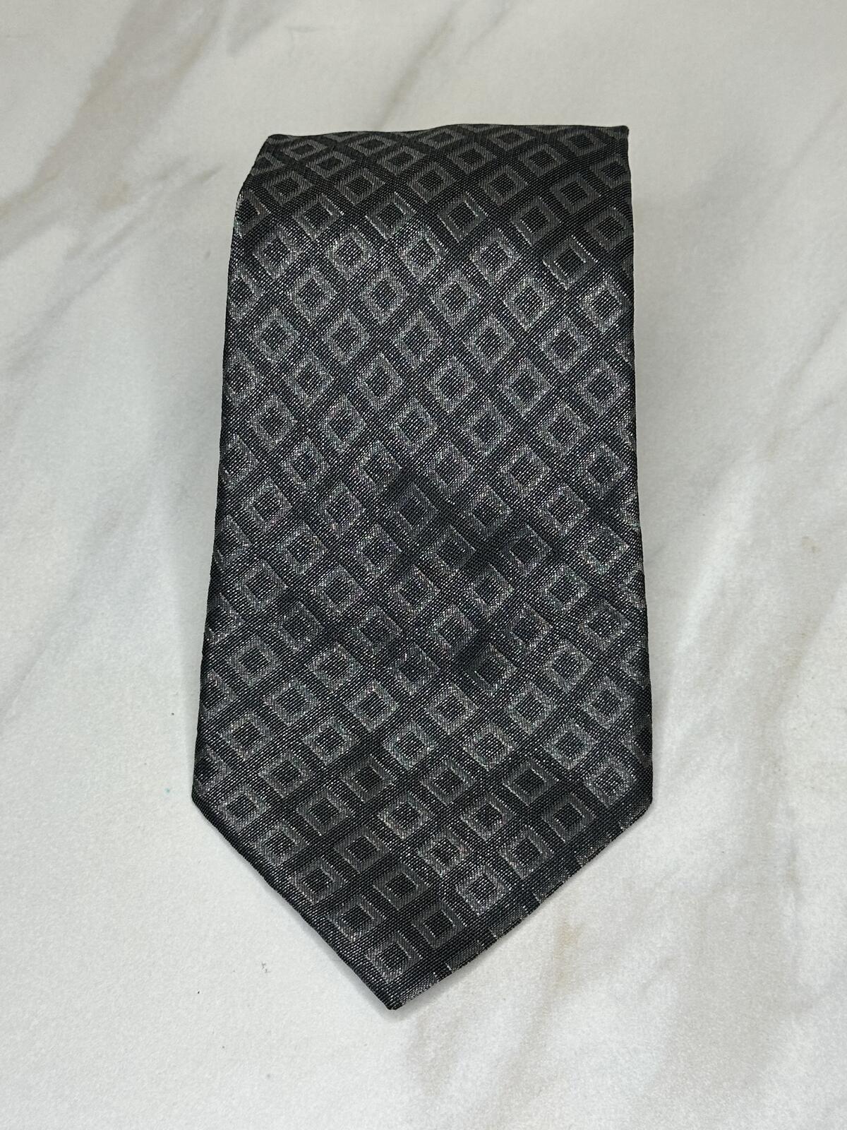 Vintage Fendi 100% silk tie charcoal/lt grey geometric classic designer luxury