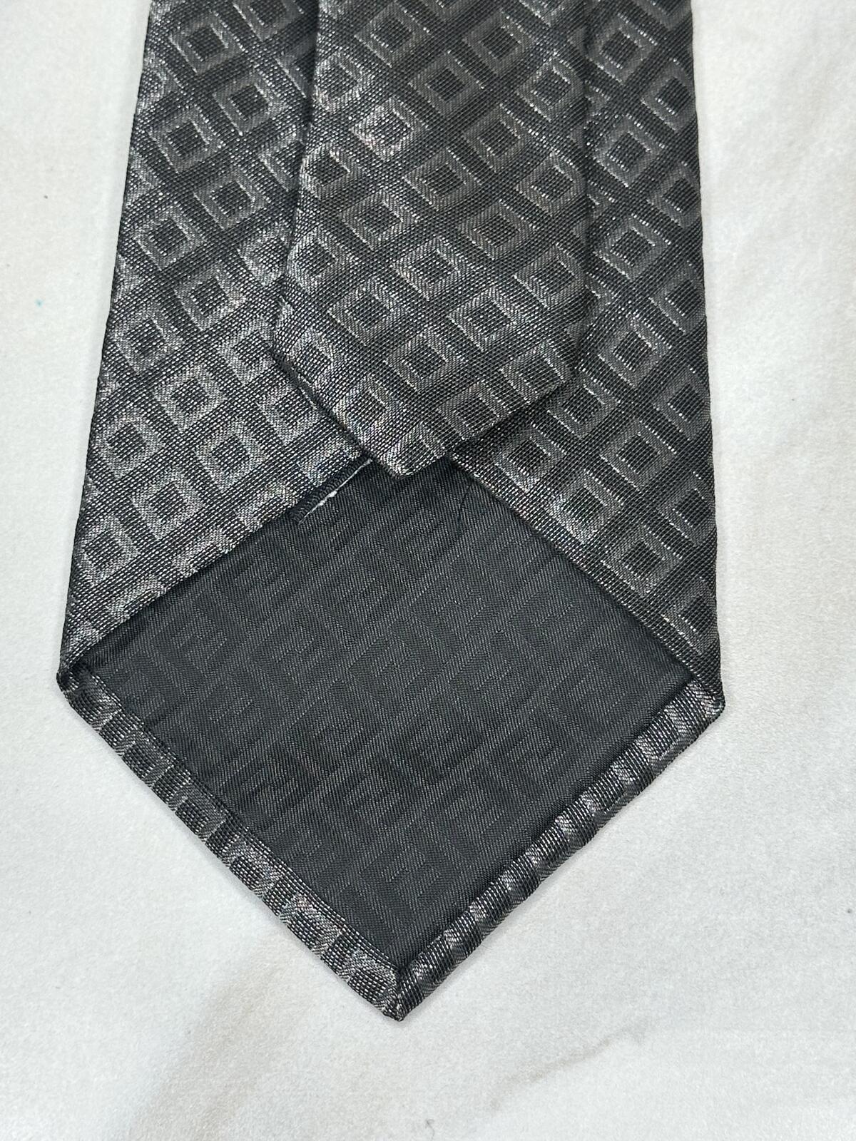Vintage Fendi 100% silk tie charcoal/lt grey geometric classic designer luxury