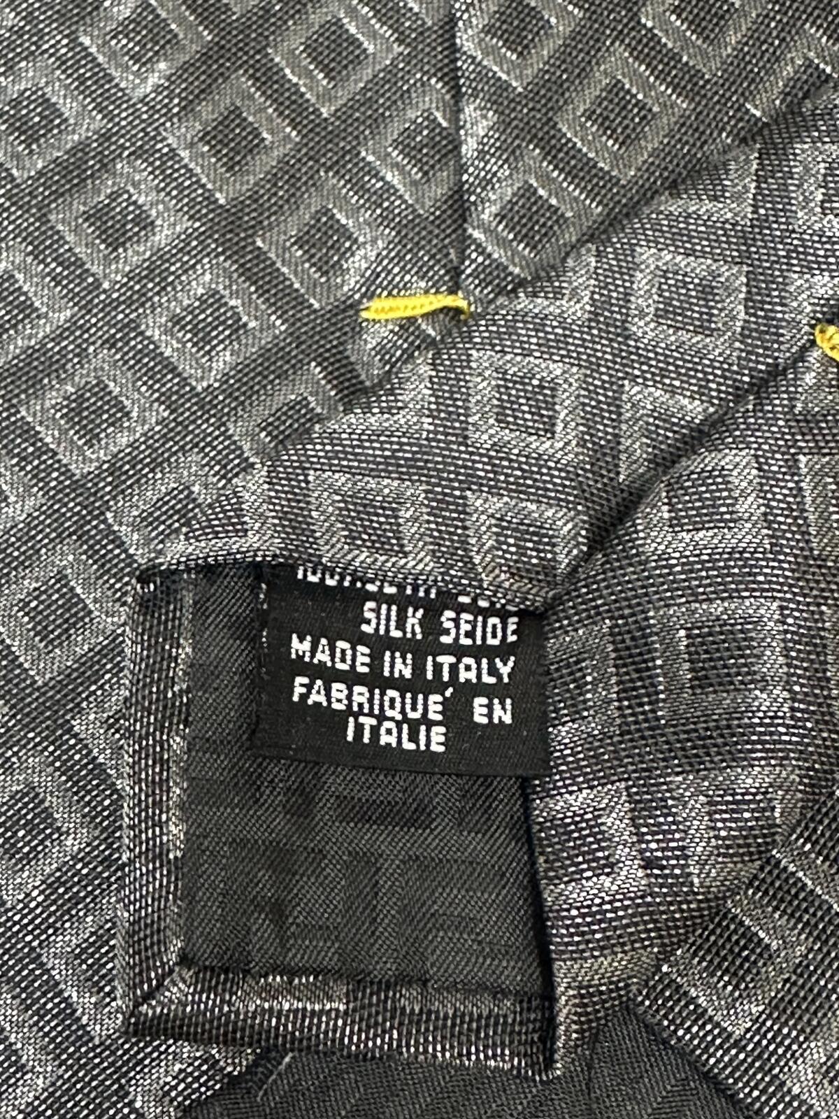Vintage Fendi 100% silk tie charcoal/lt grey geometric classic designer luxury
