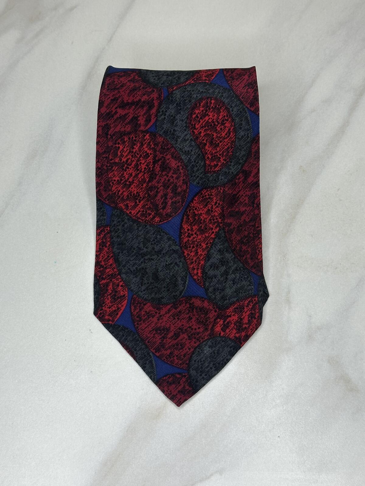 Vintage Pierre Balmain Paris 100% Italian silk tie red/grey/blue abstract