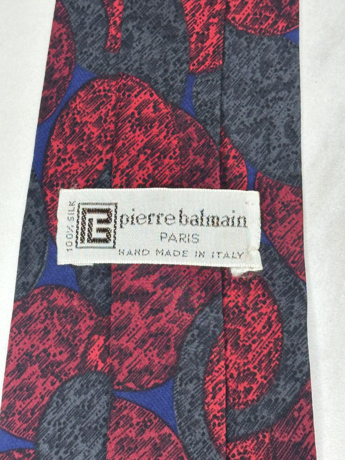 Vintage Pierre Balmain Paris 100% Italian silk tie red/grey/blue abstract