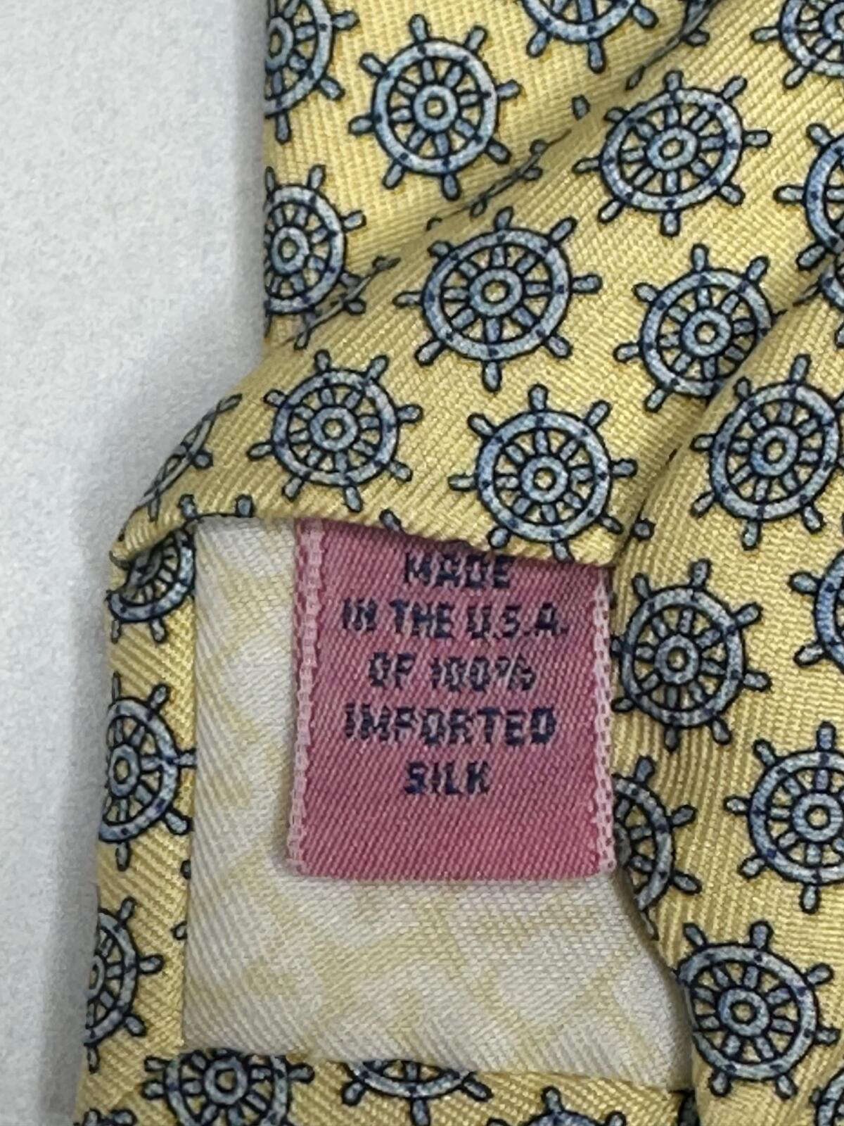 vineyard vines 'Shipping Wheel' 100% silk tie yellow/blue geometric nautical
