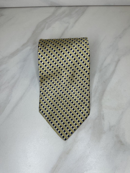 Faconnable 100% silk tie gold/navy/white micro geometric stripe classic