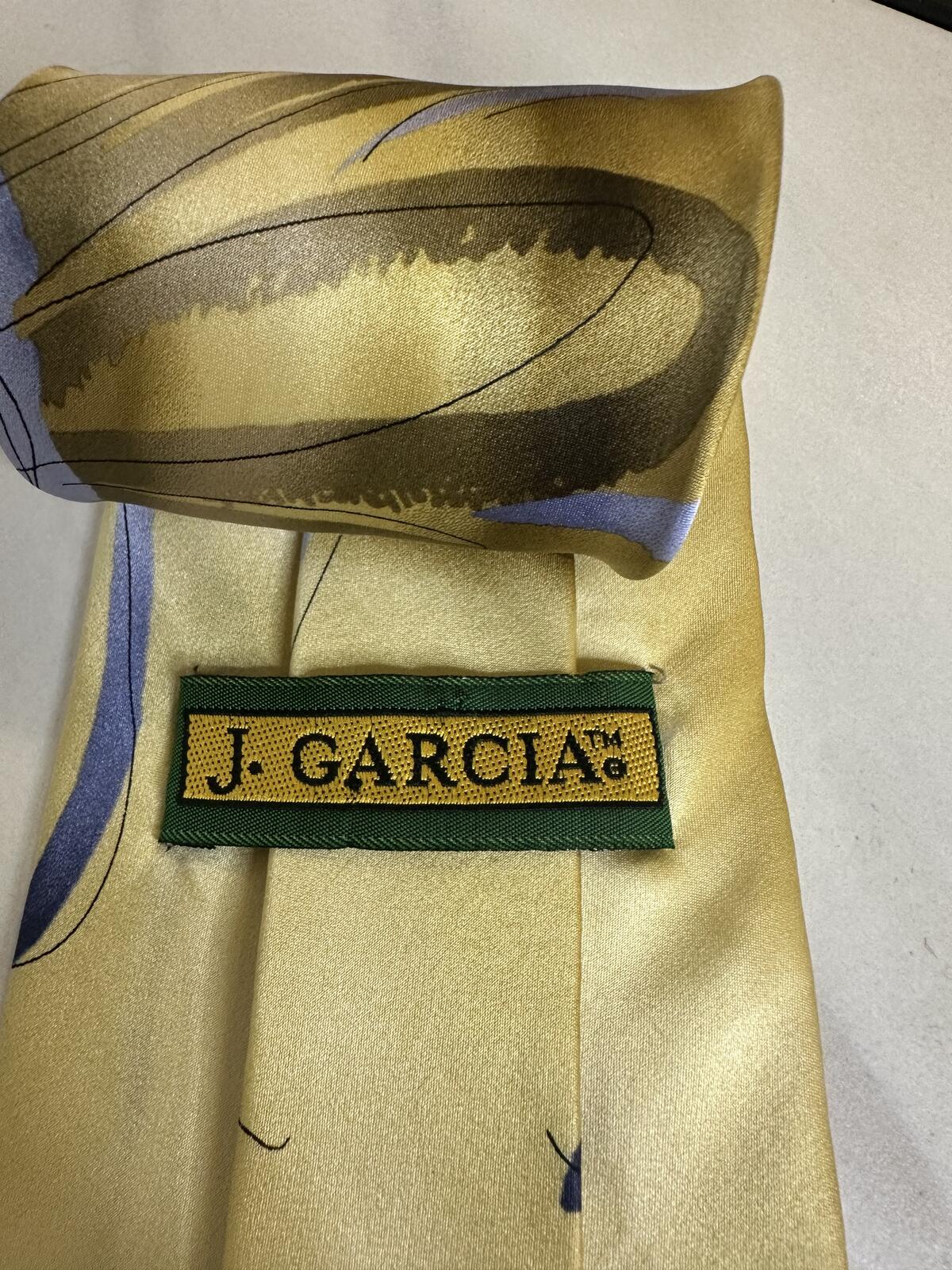 Vintage J. Garcia 100% silk tie gold/dark gold/silver/blue abstract wearable art
