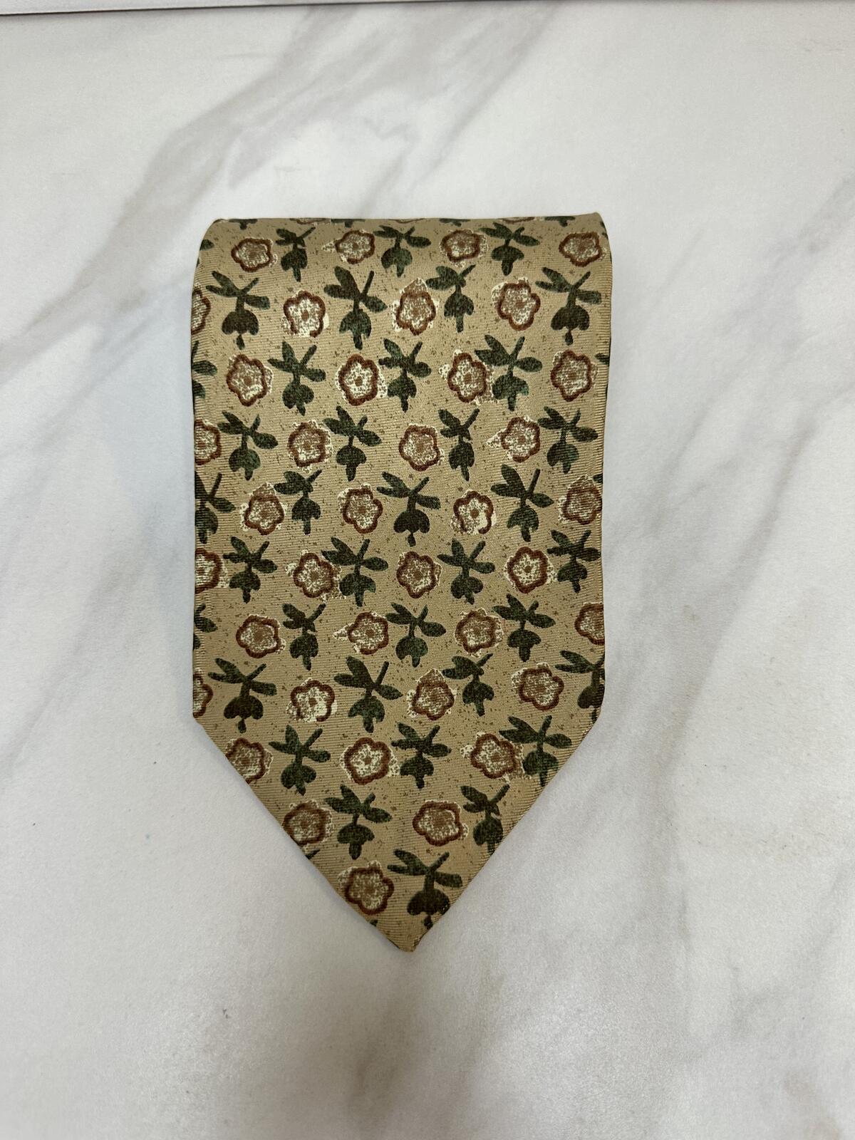 Gritti by Ermenegildo Zegna tan/brown/cream/green floral Italian silk tie