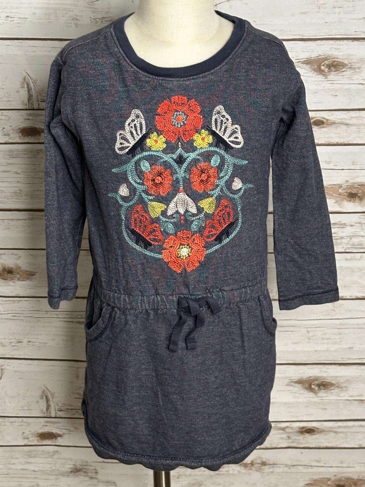 tea Collection chambray blue cotton embroidered floral skull knit tunic dress 5