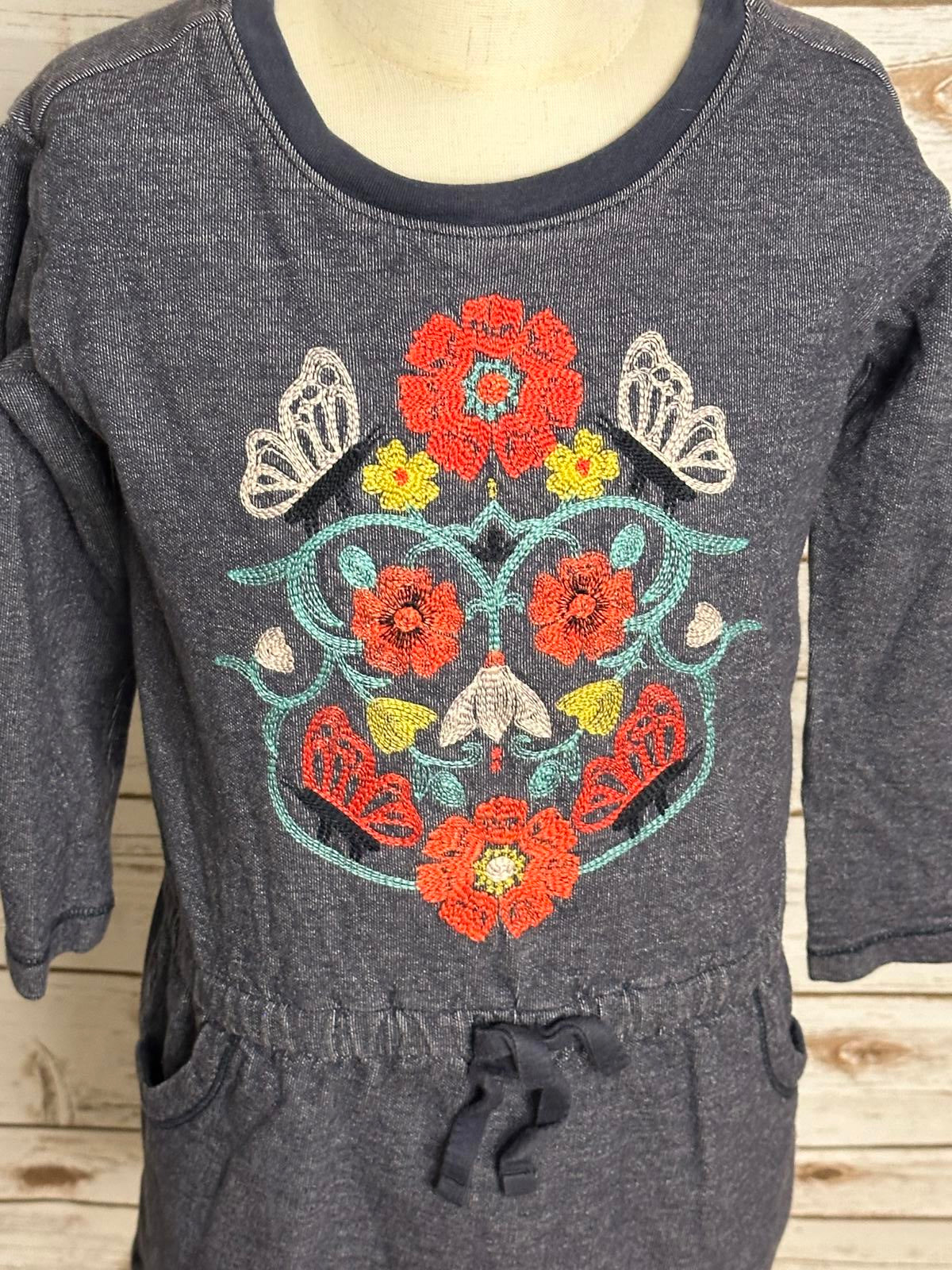 tea Collection chambray blue cotton embroidered floral skull knit tunic dress 5