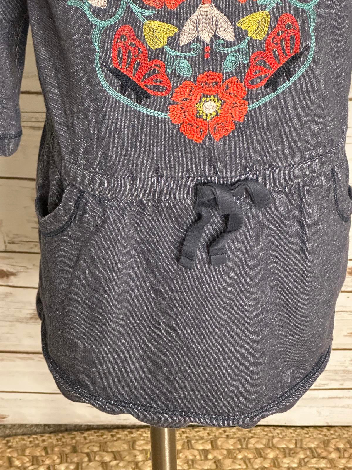 tea Collection chambray blue cotton embroidered floral skull knit tunic dress 5