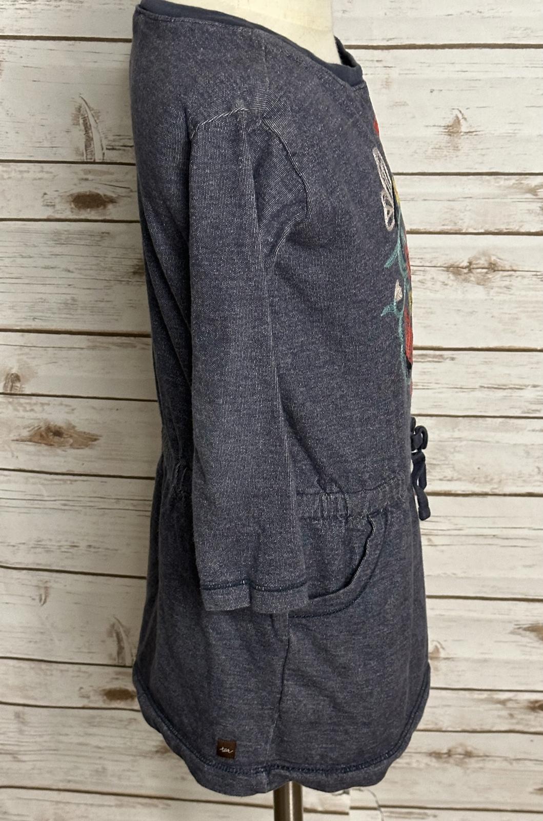 tea Collection chambray blue cotton embroidered floral skull knit tunic dress 5