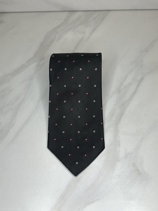Brooks Brothers classic black/red/white micro dot/geometric silk necktie