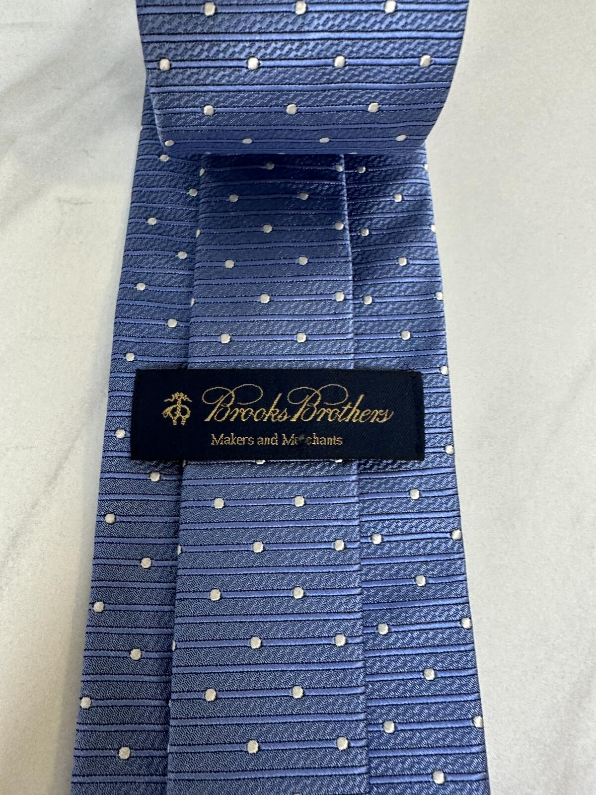 Brooks Brothers Makers and Merchants 100% silk tie blue/white striped/polka-dot