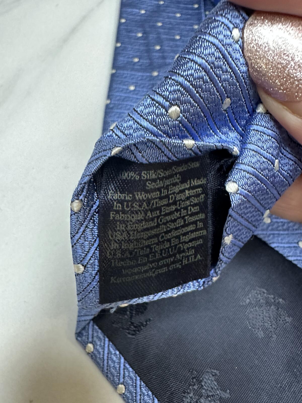 Brooks Brothers Makers and Merchants 100% silk tie blue/white striped/polka-dot