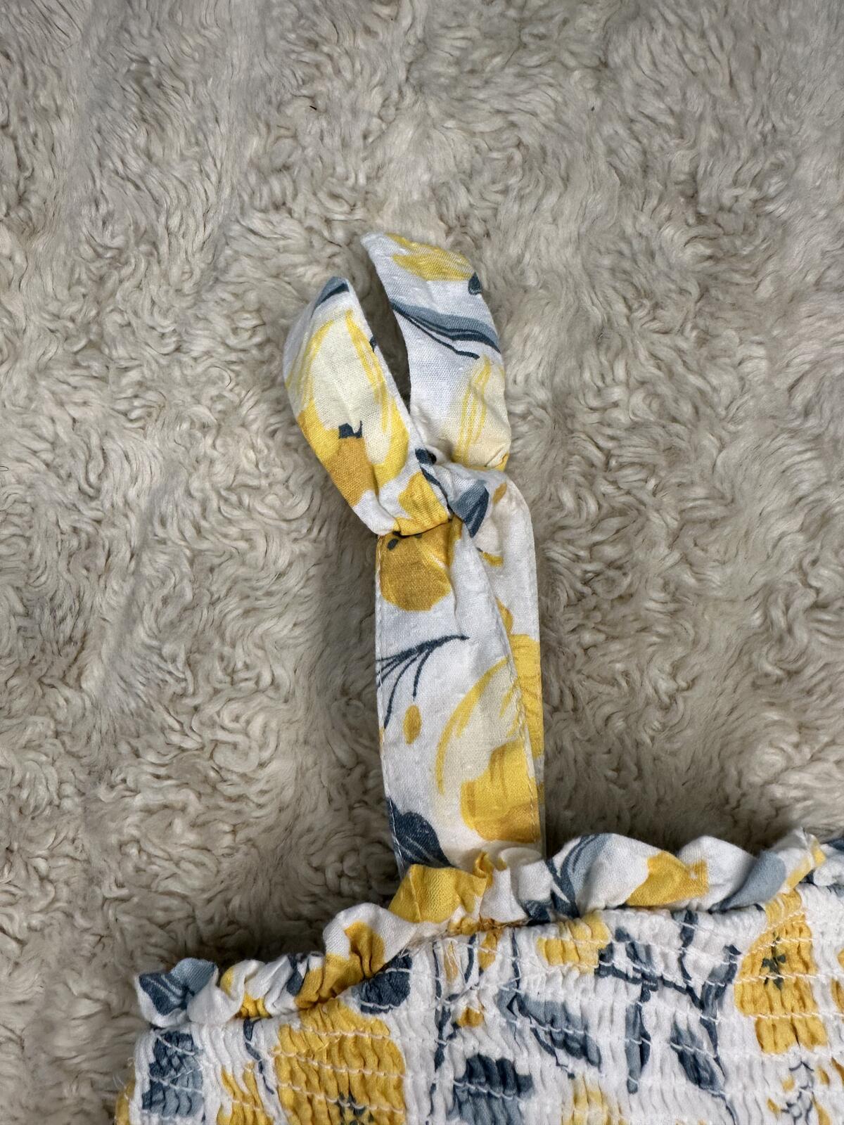 Cupcakes and Cashmere yellow/white floral tie straps smocked cotton sundress 18M