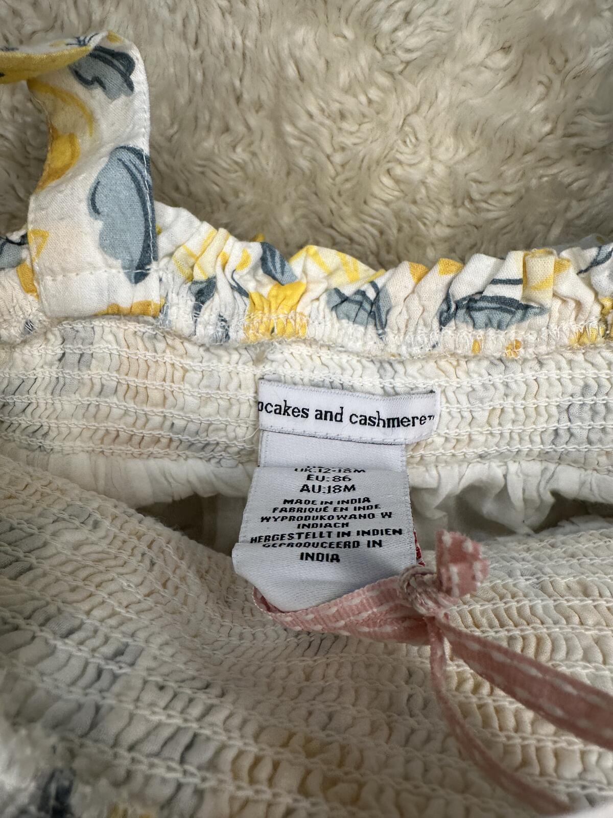 Cupcakes and Cashmere yellow/white floral tie straps smocked cotton sundress 18M