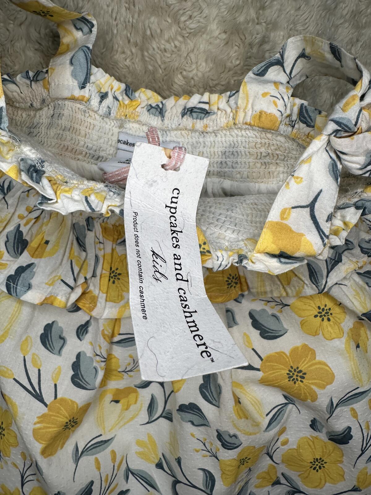 Cupcakes and Cashmere yellow/white floral tie straps smocked cotton sundress 18M