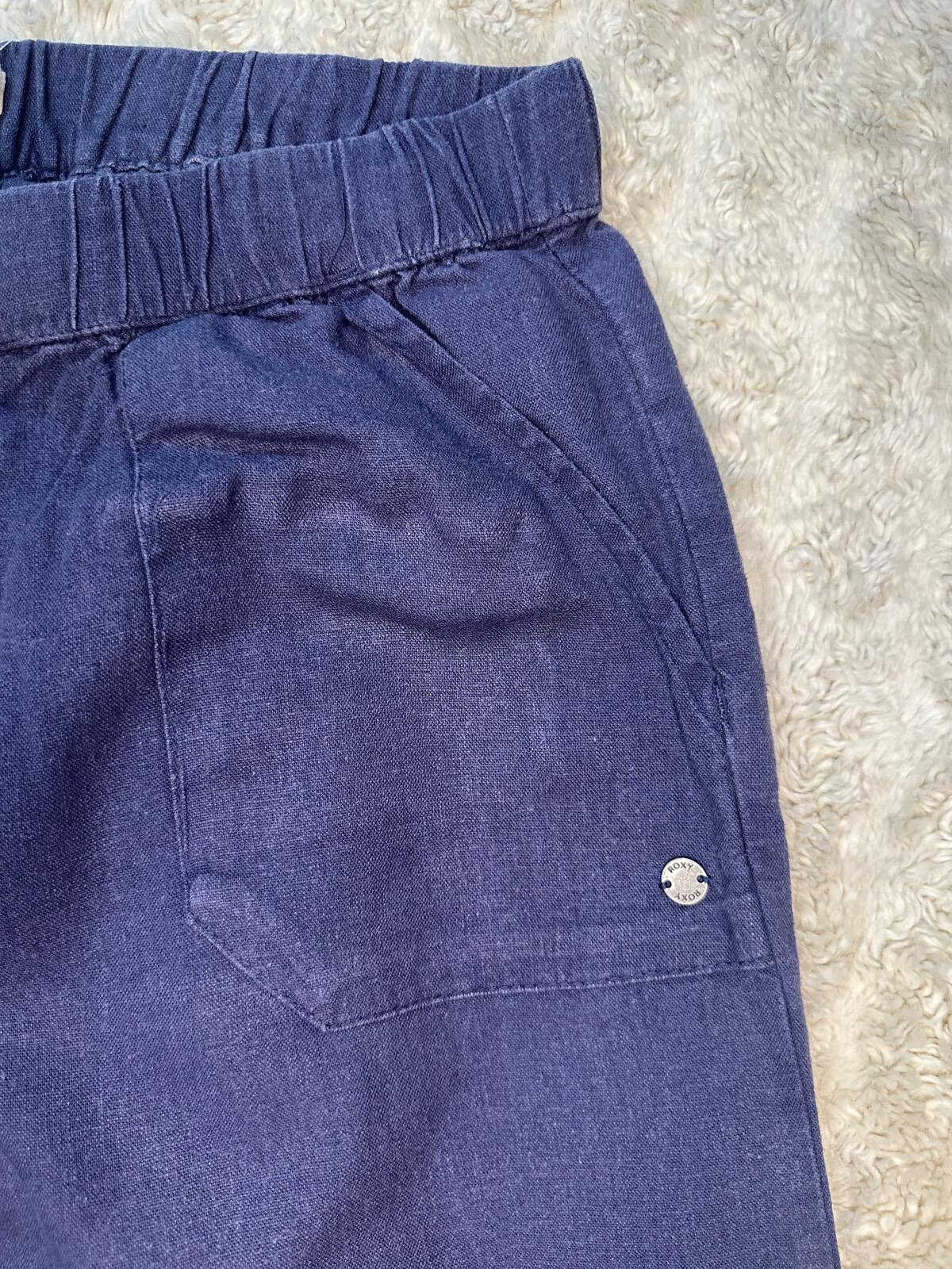 Roxy coastal washed navy linen-blend lightweight drawstring capri pants Size XS