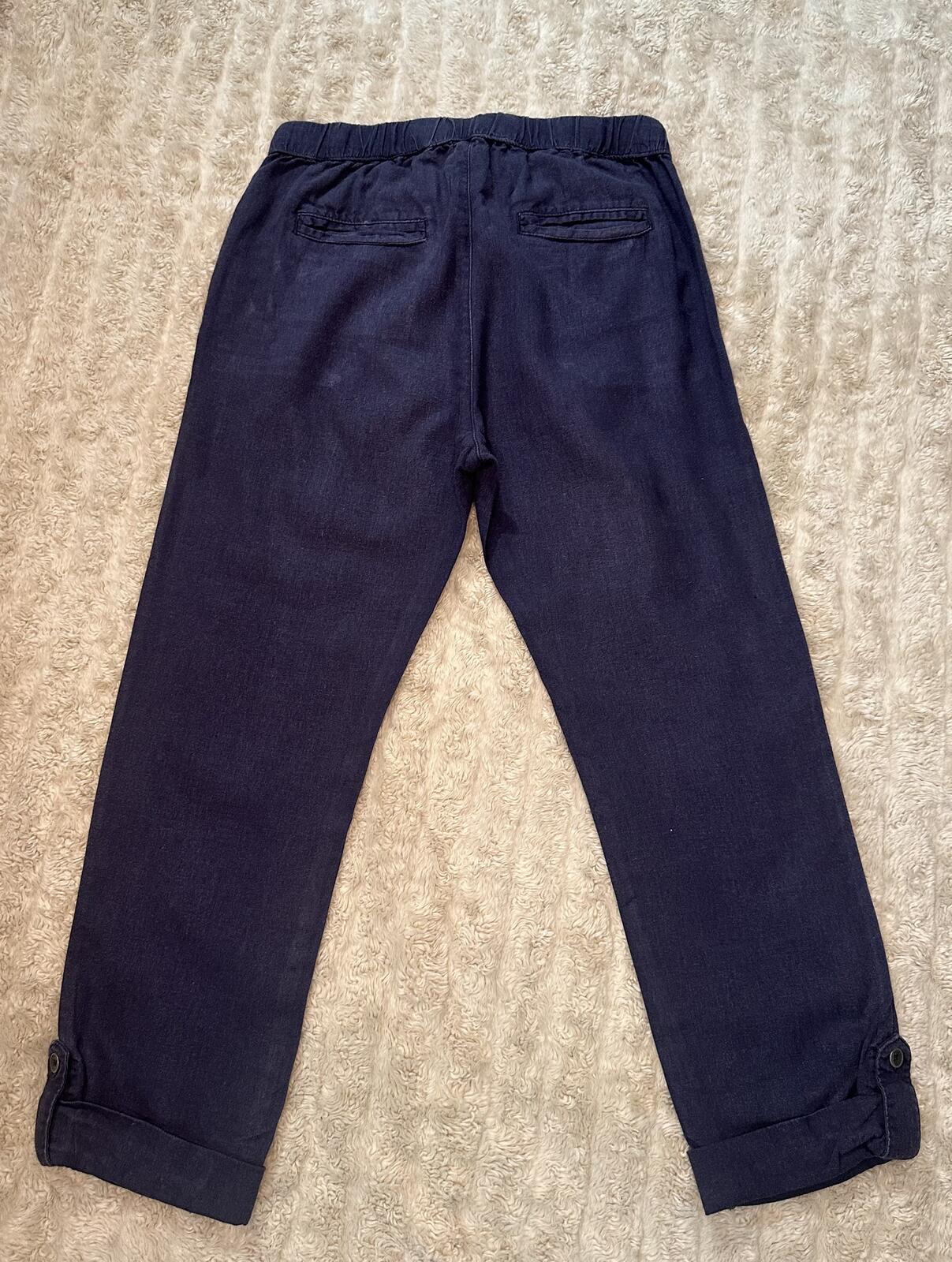 Roxy coastal washed navy linen-blend lightweight drawstring capri pants Size XS
