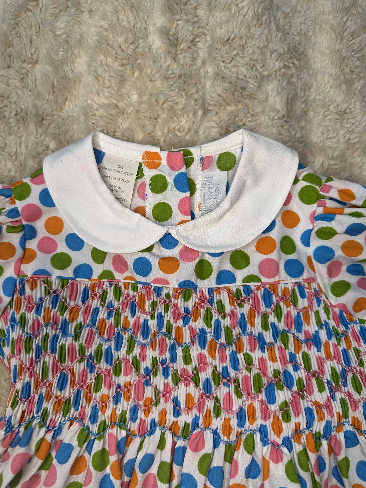 Beaufort Bonnet Company 'Dottie' polka-dot Peter Pan collar smocked dress 12M