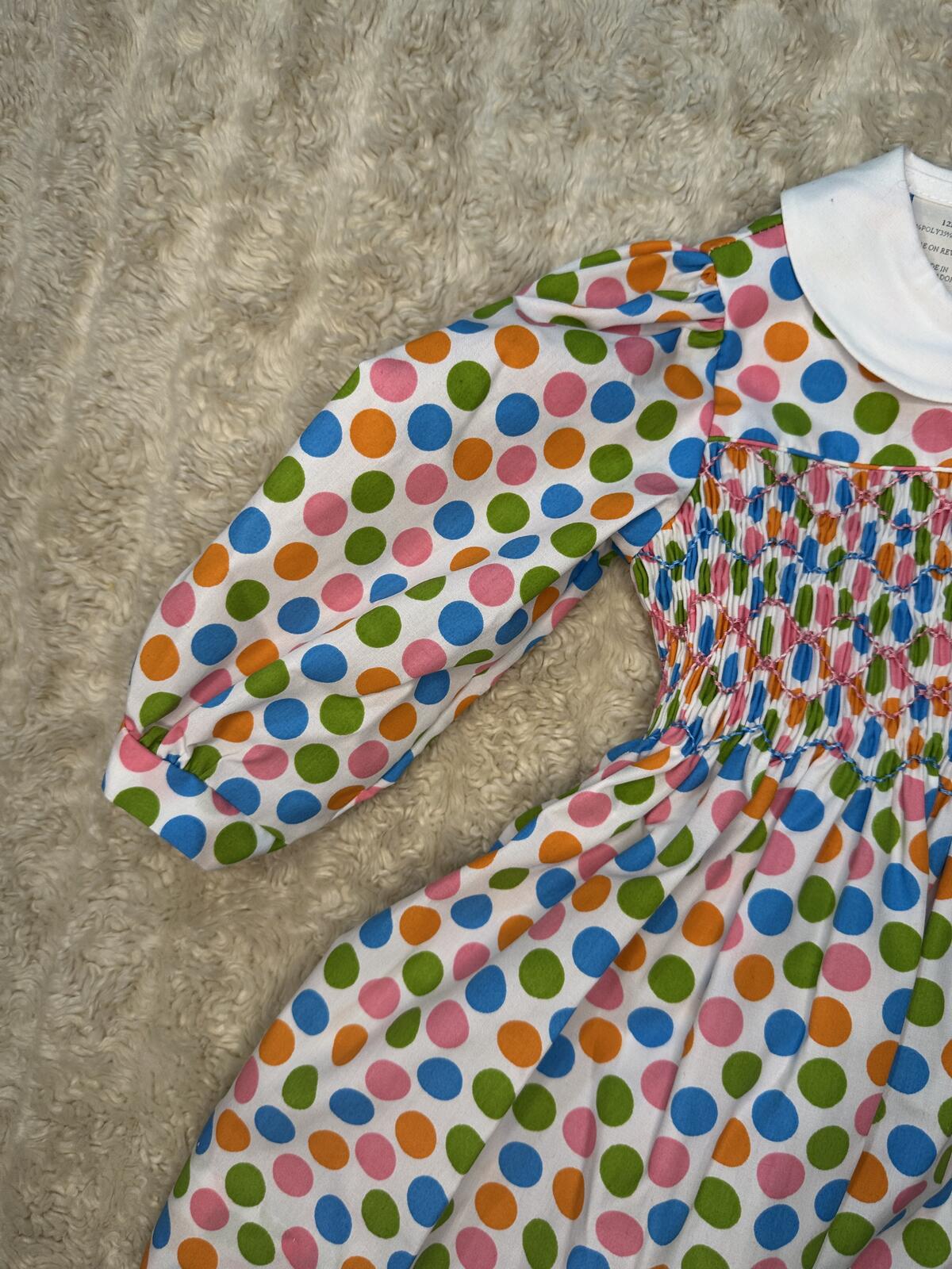 Beaufort Bonnet Company 'Dottie' polka-dot Peter Pan collar smocked dress 12M