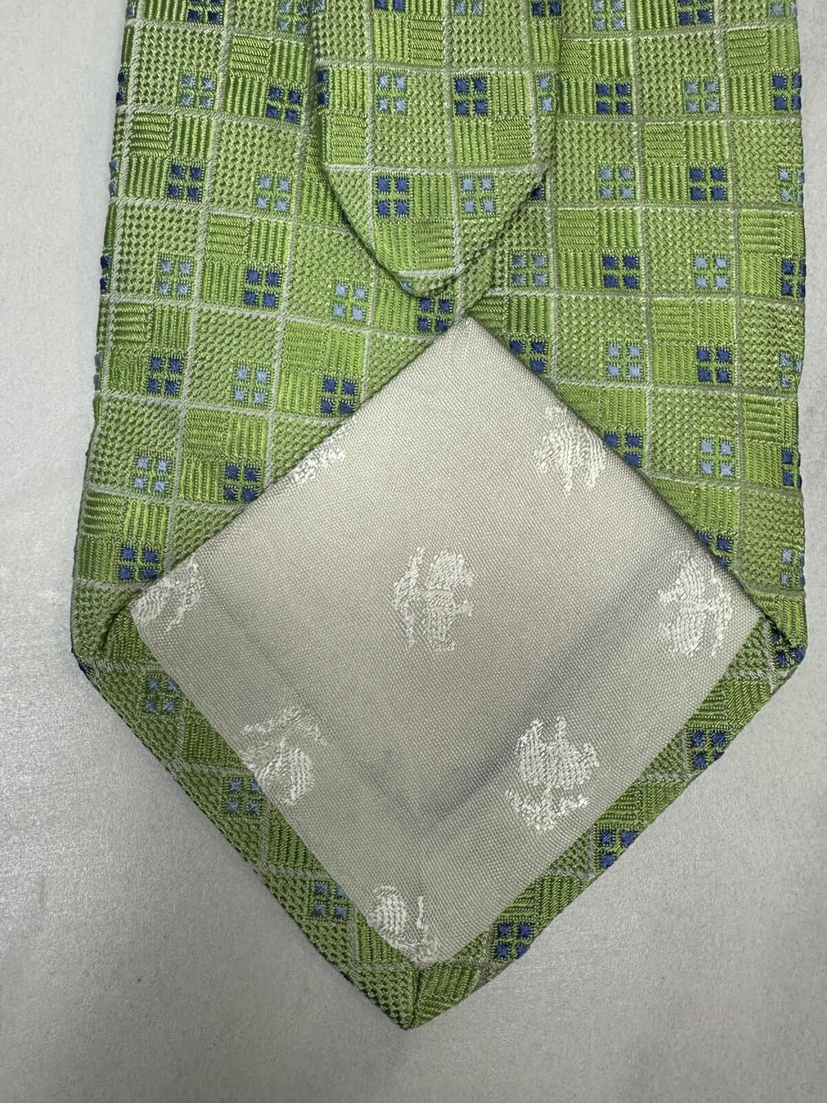 Brooks Brothers classic light green/blue/light blue geometric 100% silk necktie