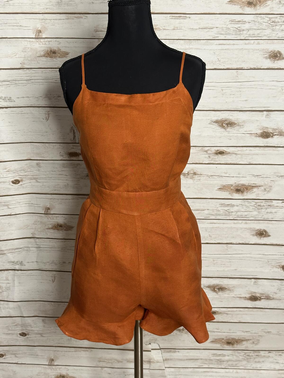 LOFT sleeveless ruffled hem romper Size 4 linen-blend rust coastal summer