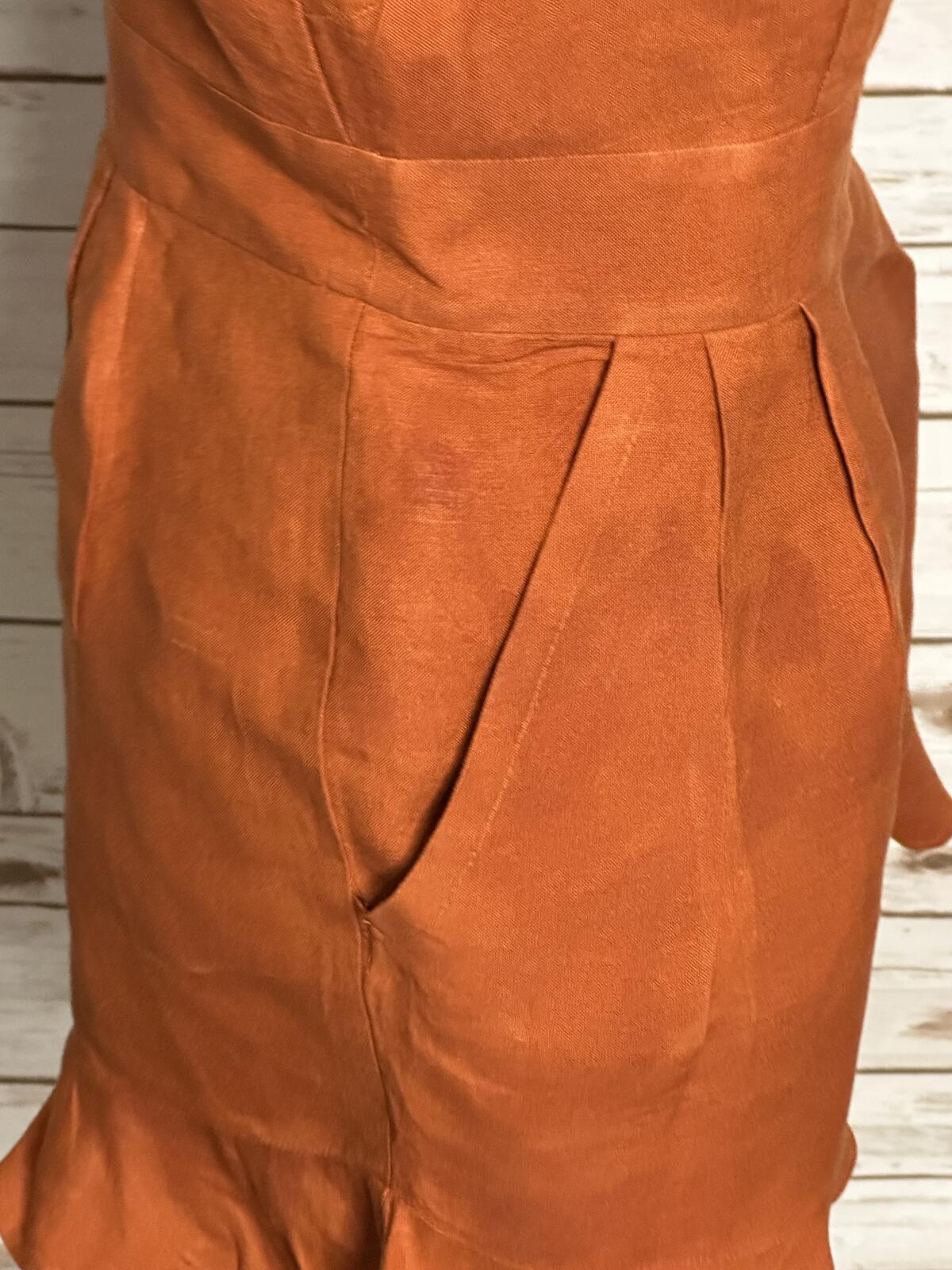 LOFT sleeveless ruffled hem romper Size 4 linen-blend rust coastal summer