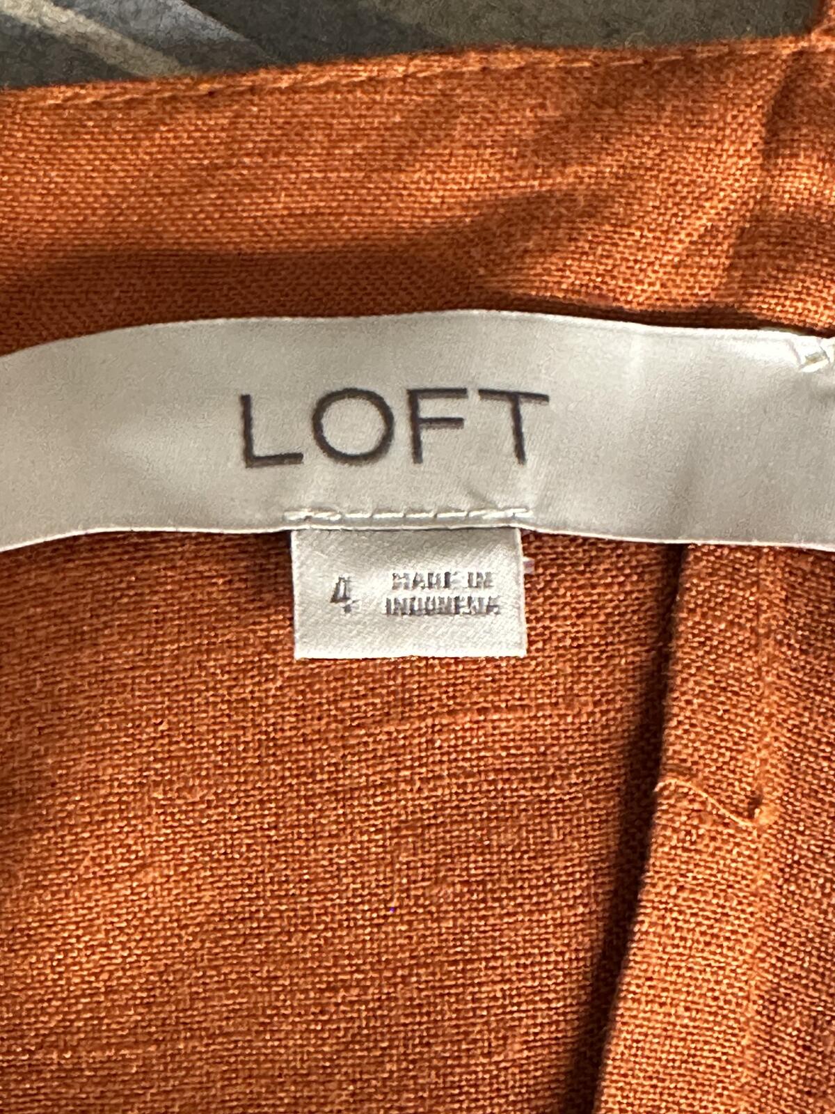 LOFT sleeveless ruffled hem romper Size 4 linen-blend rust coastal summer
