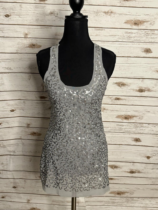Max Studio silver sequined racerback tunic tank/mini dress Size XS glam festive