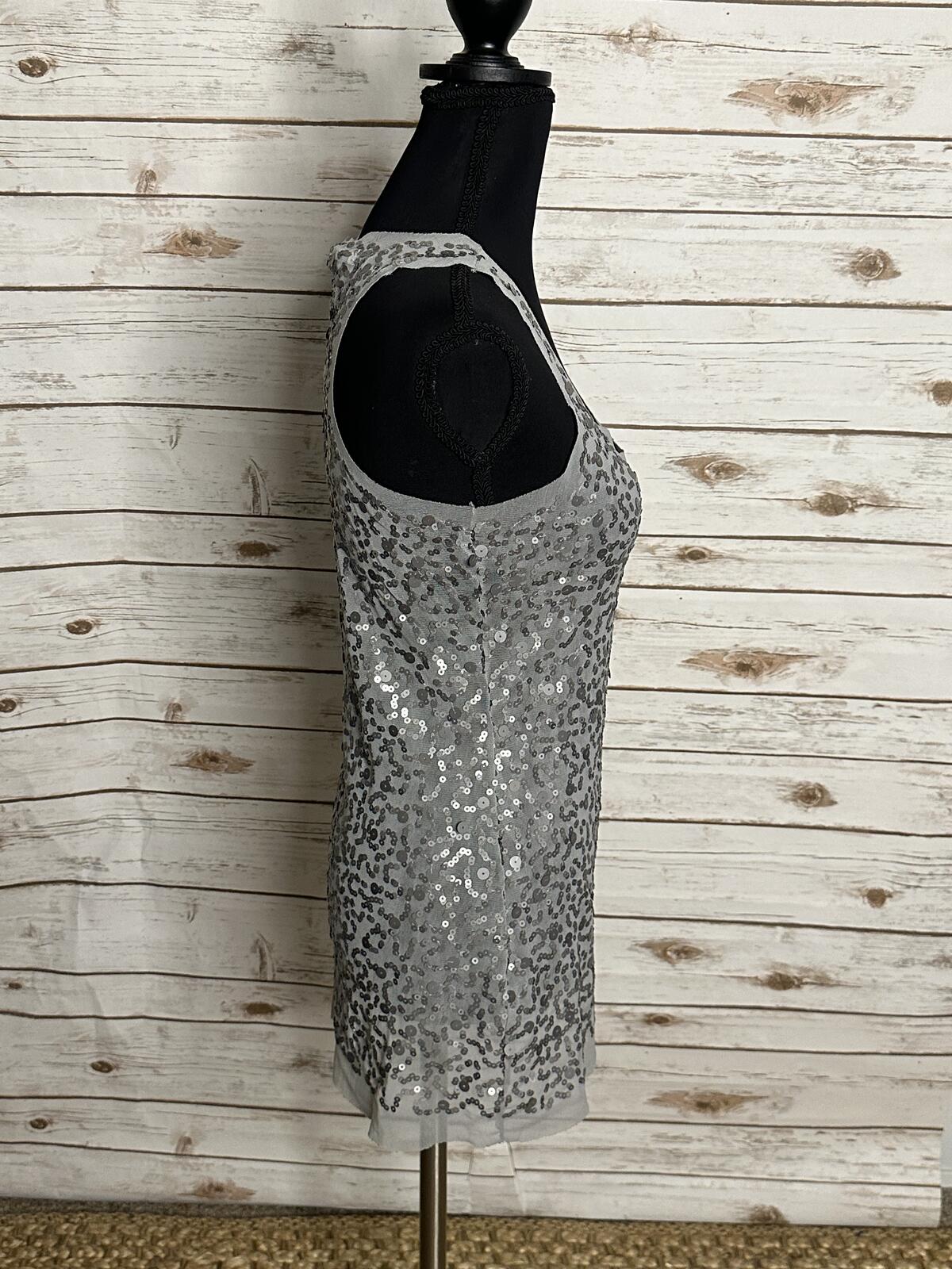 Max Studio silver sequined racerback tunic tank/mini dress Size XS glam festive