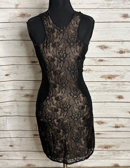Lovers+Friends black floral lace bodycon dress Small nude illusion whimsigoth