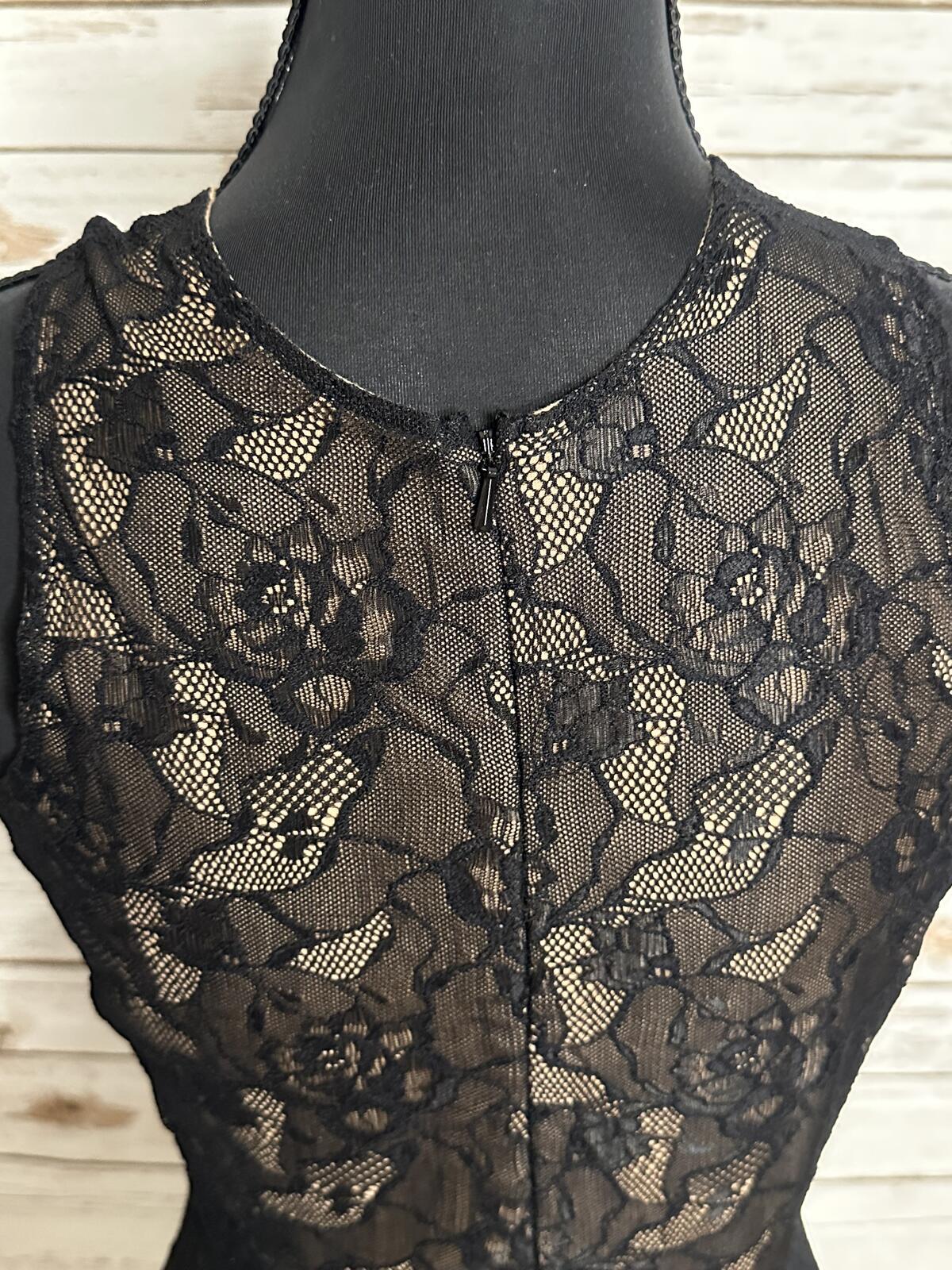 Lovers+Friends black floral lace bodycon dress Small nude illusion whimsigoth