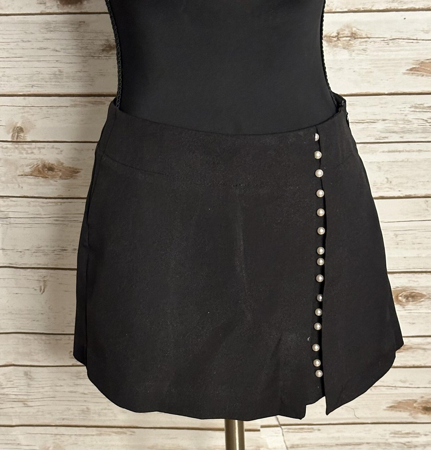 Zara Basic black pearl embellished wrap-style skort XS minimalist modern classic