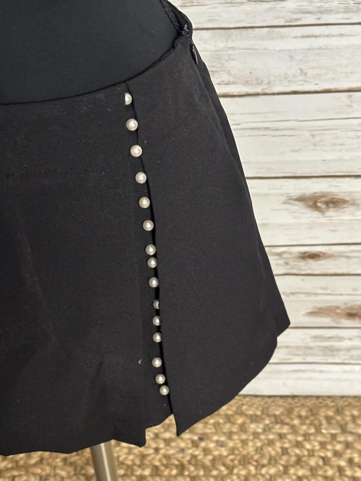 Zara Basic black pearl embellished wrap-style skort XS minimalist modern classic
