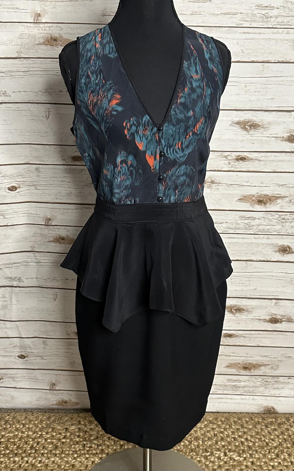 Marchesa Voyage silk peplum midi sheath dress Size 2 black