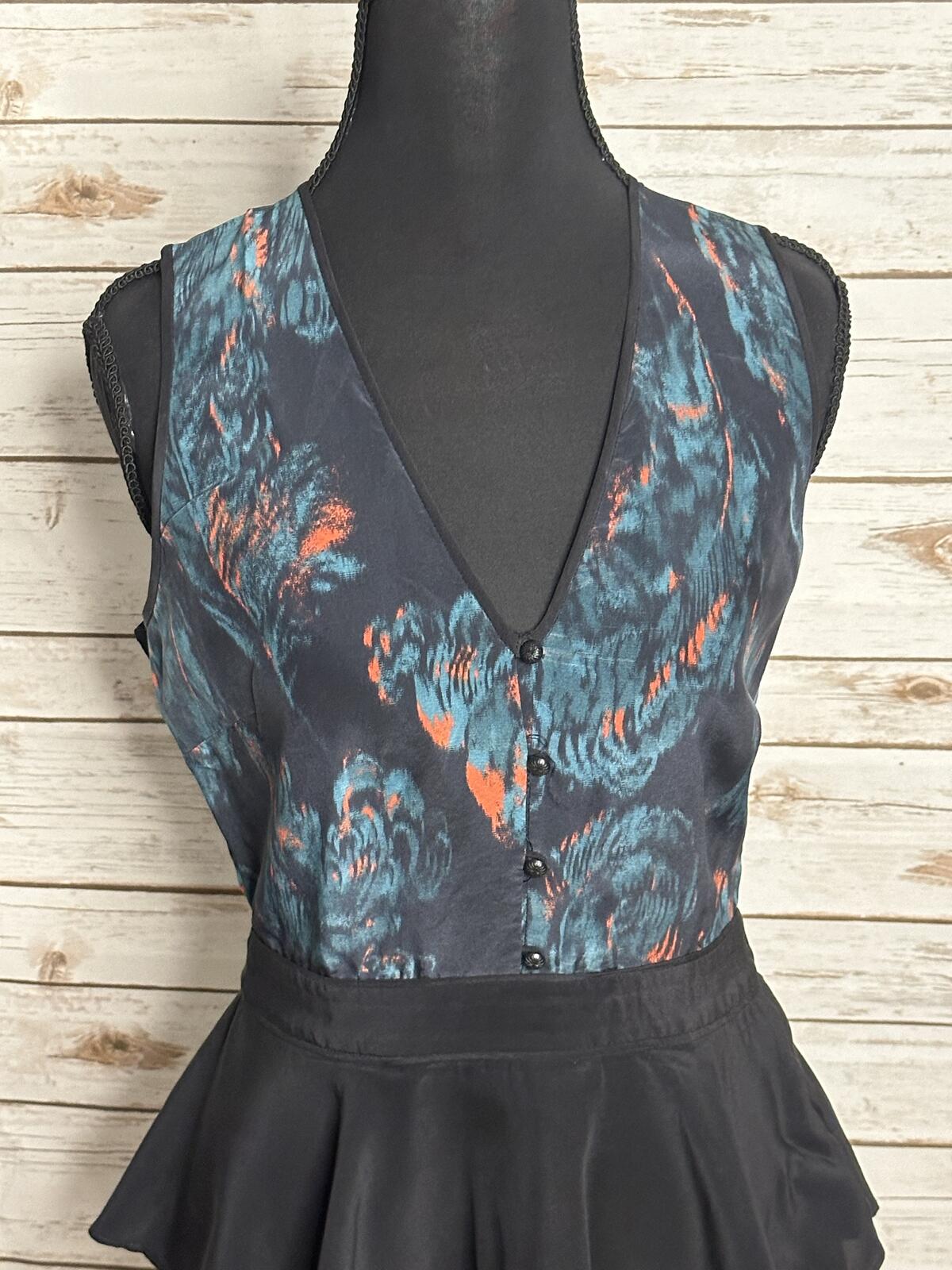 Marchesa Voyage silk peplum midi sheath dress Size 2 black
