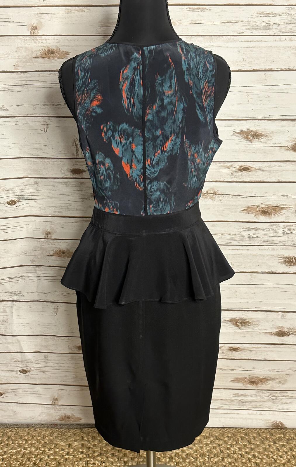 Marchesa Voyage silk peplum midi sheath dress Size 2 black
