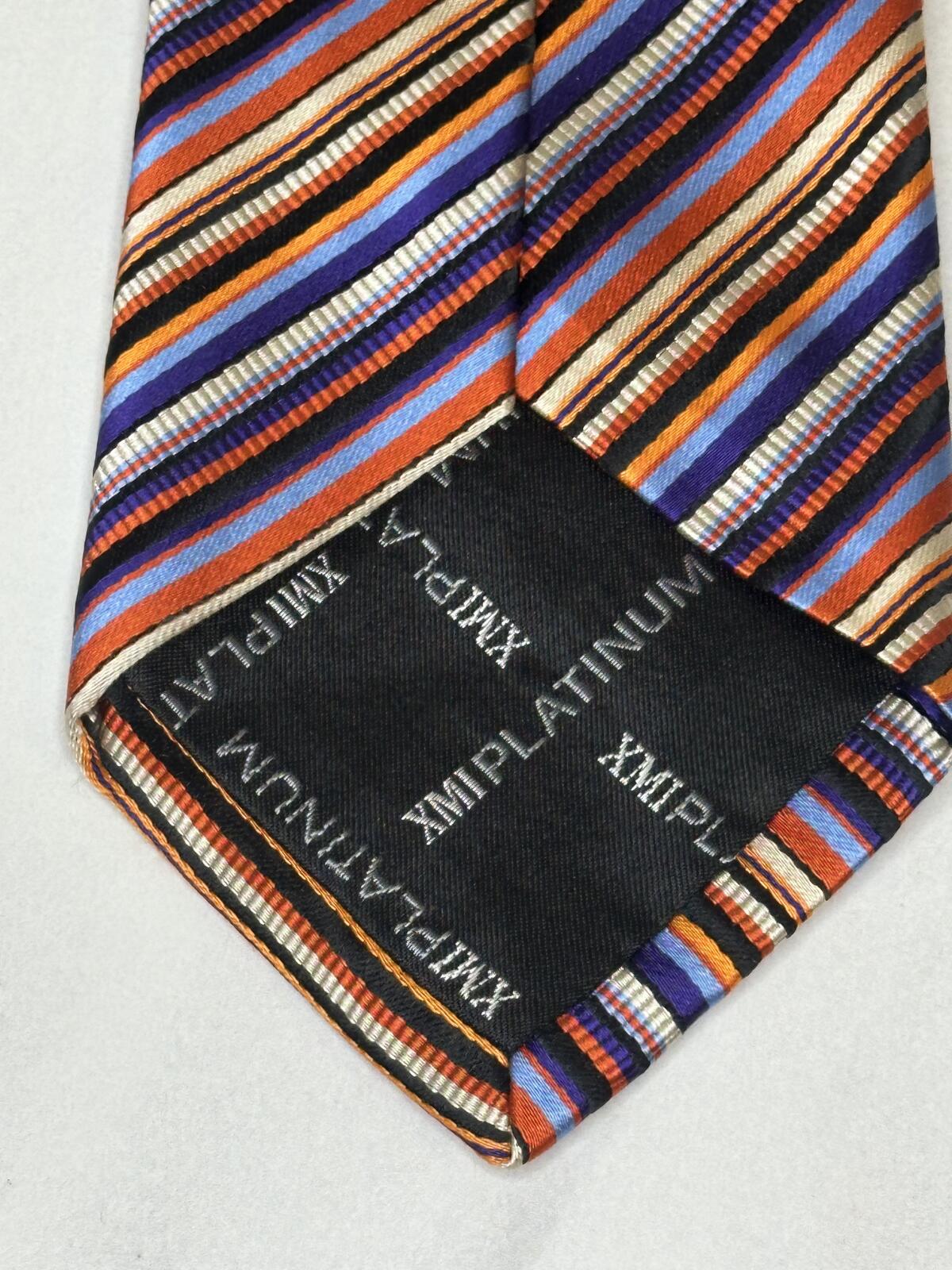 XMI Platinum classic multicolored diagonal/repp striped 100% silk tie