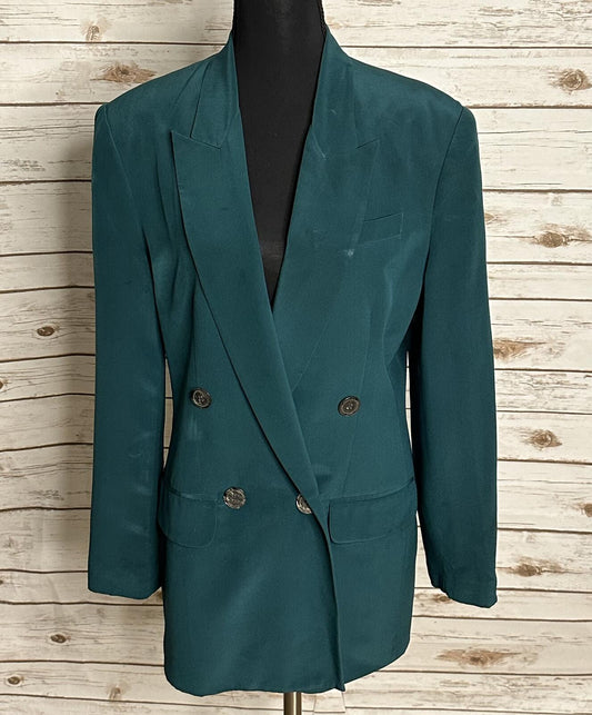 Vintage Hugo Buscati silk double-breasted blazer Size 4 teal green tailored