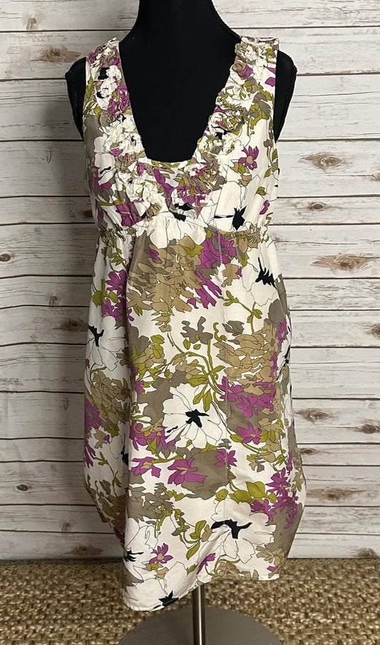 LOFT silk-blend floral dress Size 2 floral ruffle-trim sleeveless cottagecore