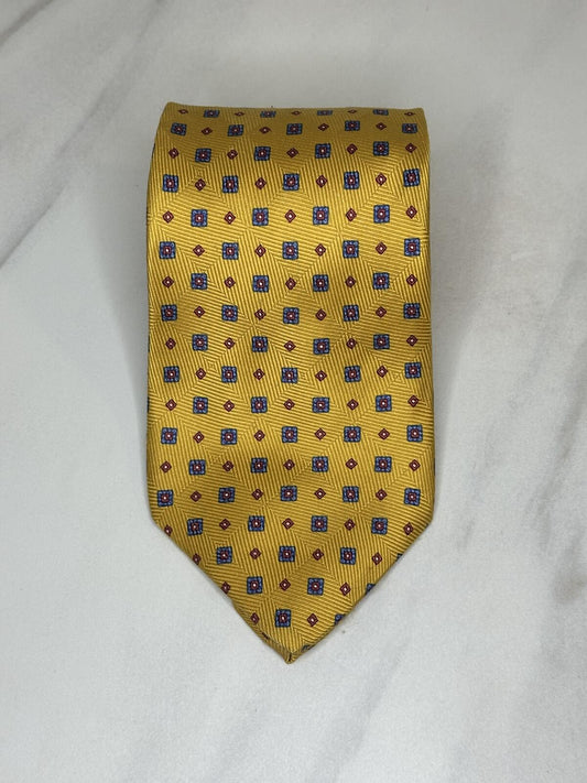 Brooks Brothers 100% Italian silk tie yellow/blue/red geometric classic preppy