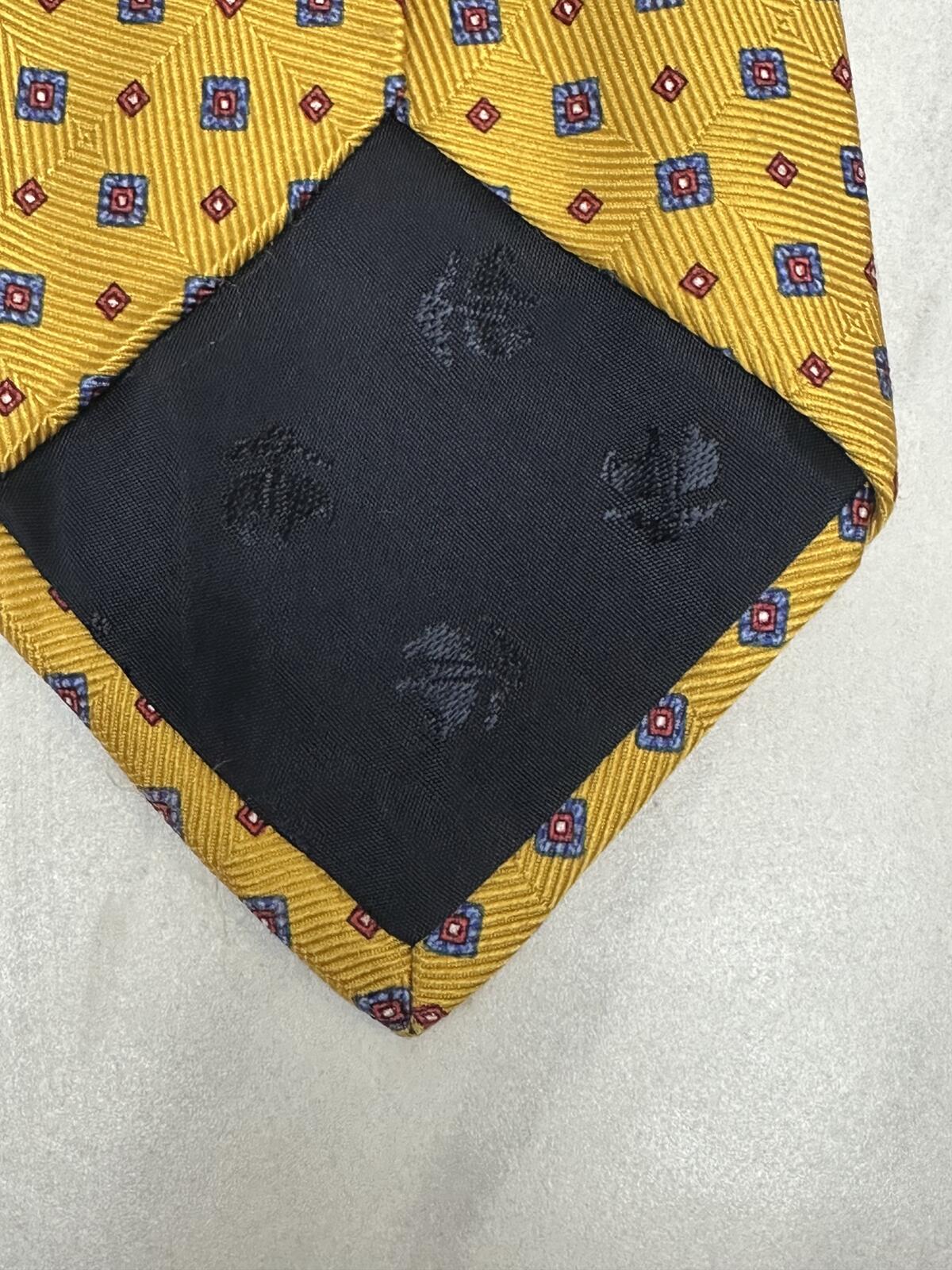Brooks Brothers 100% Italian silk tie yellow/blue/red geometric classic preppy